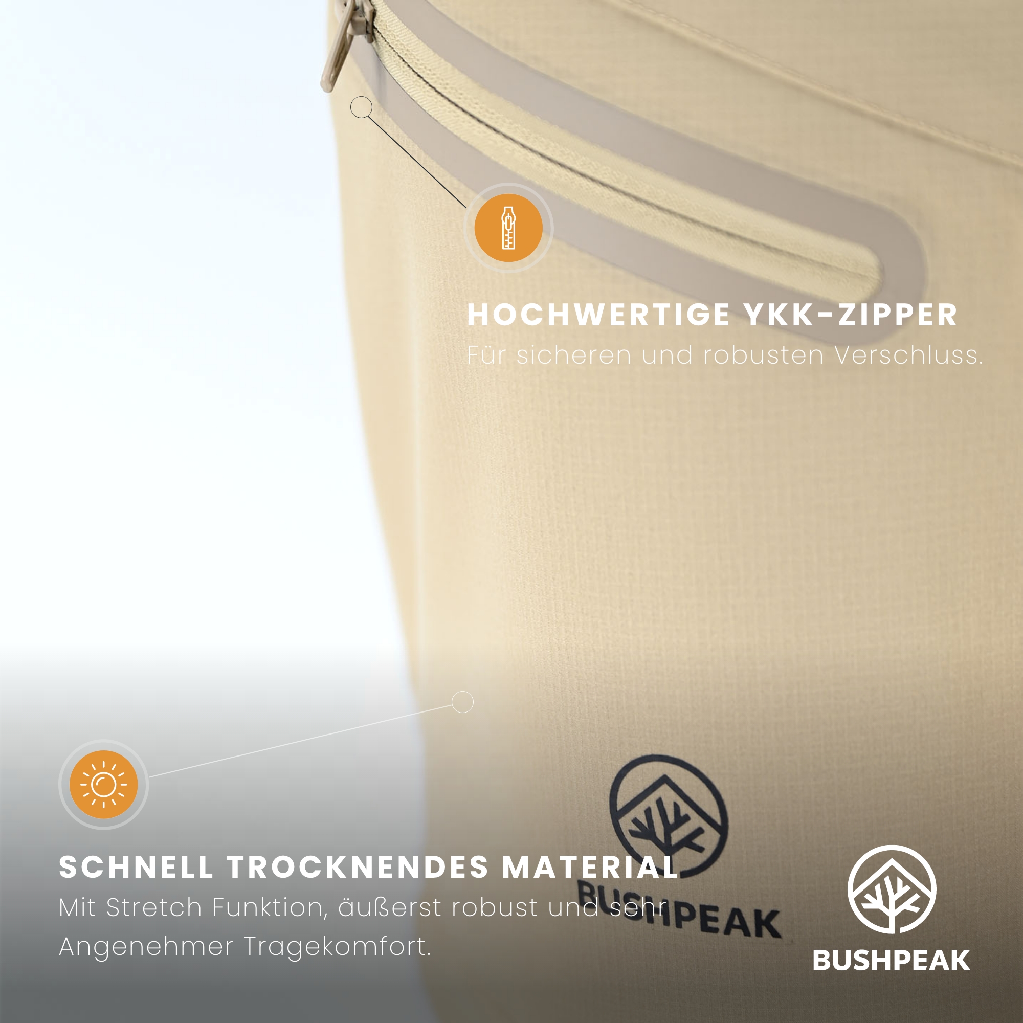 Bushpeak Zip-Off Wanderhose - ZipVenture Khaki mit Seitentaschen