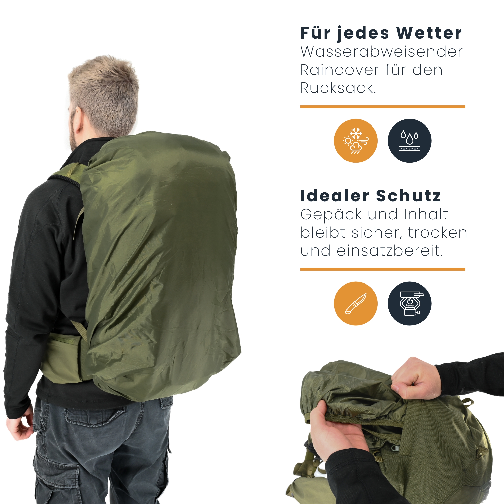 Bushpeak Outdoor Rucksack Grün mit Regencape