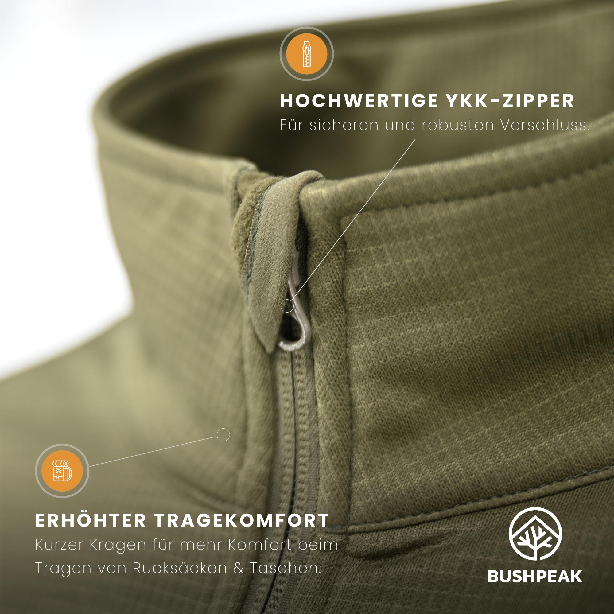 Bushpeak Fleecejacke Grün Outdoor Kragen