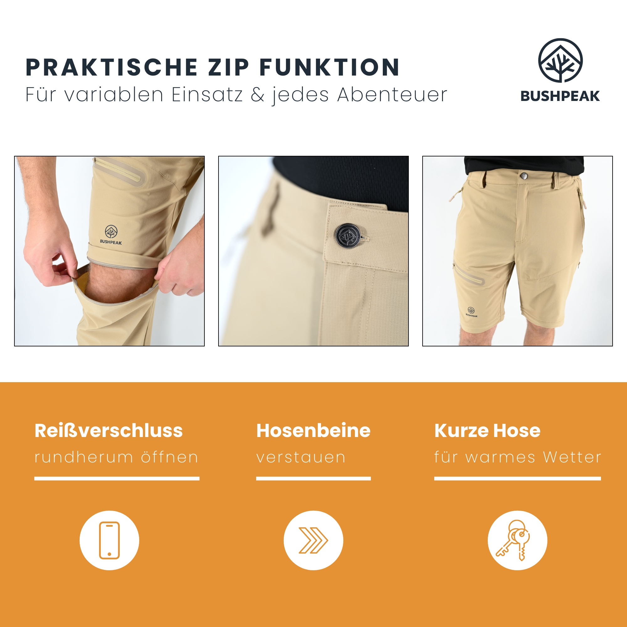 Bushpeak Zip-Off Wanderhose - ZipVenture mit Reißverschluss