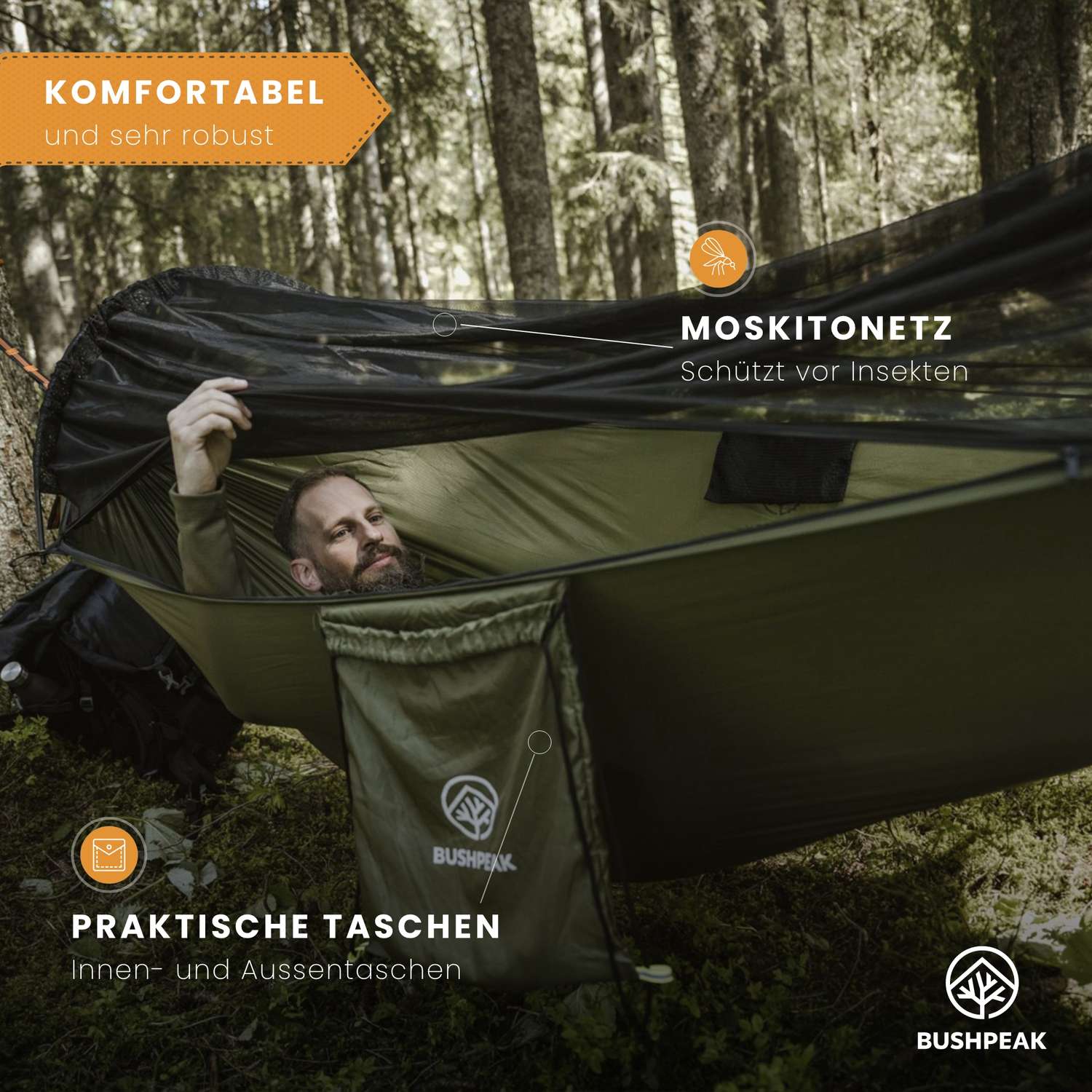 Hängematte Camping mit Moskitonetz